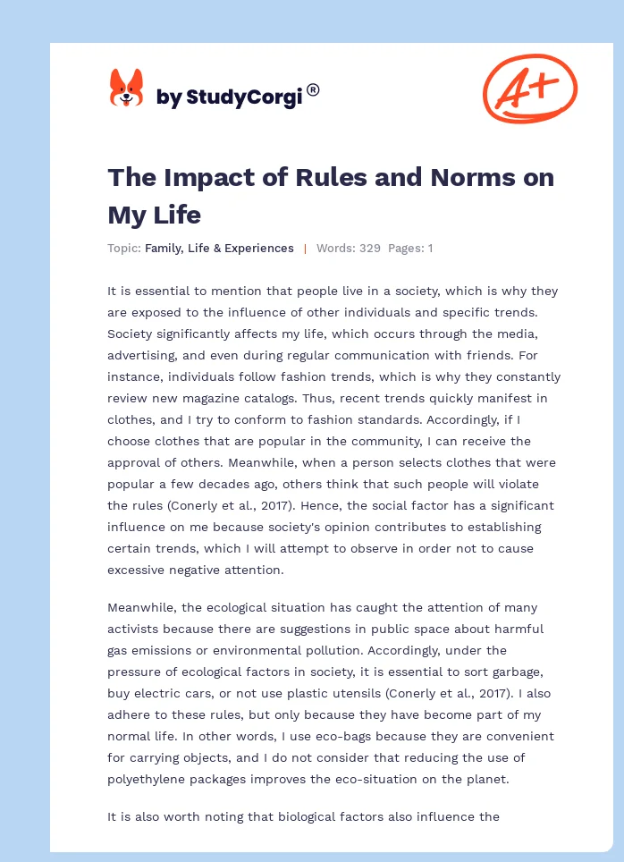The Impact of Rules and Norms on My Life. Page 1