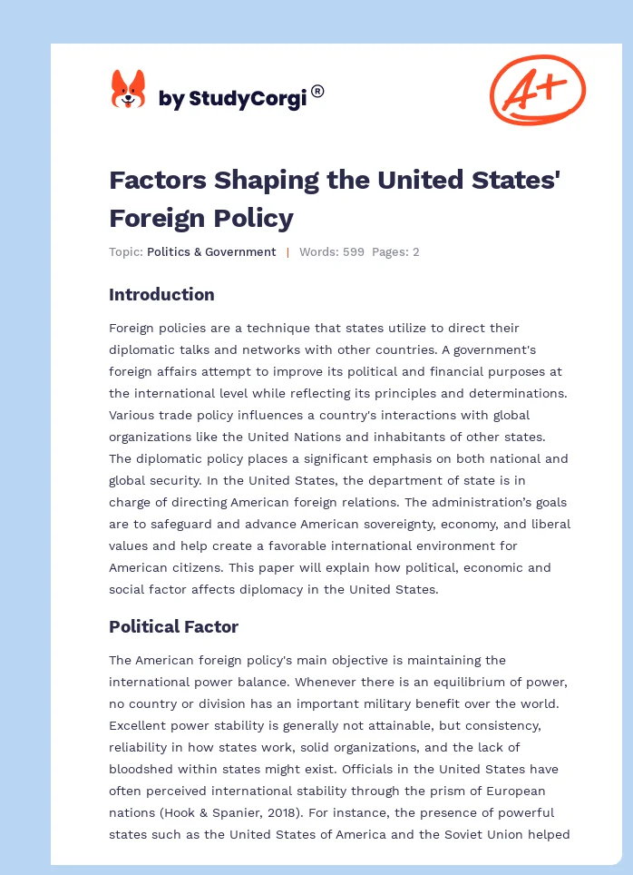 Factors Shaping the United States' Foreign Policy. Page 1