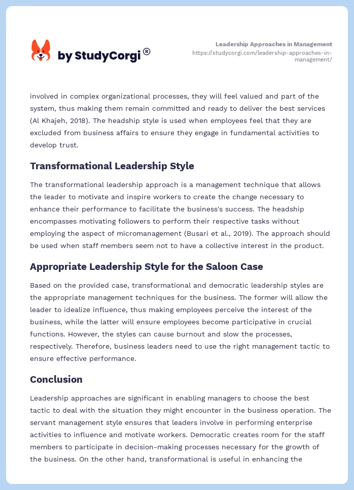 Leadership Approaches in Management. Page 2
