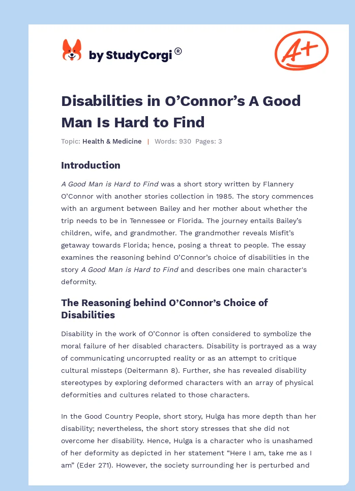 Disabilities in O’Connor’s A Good Man Is Hard to Find. Page 1
