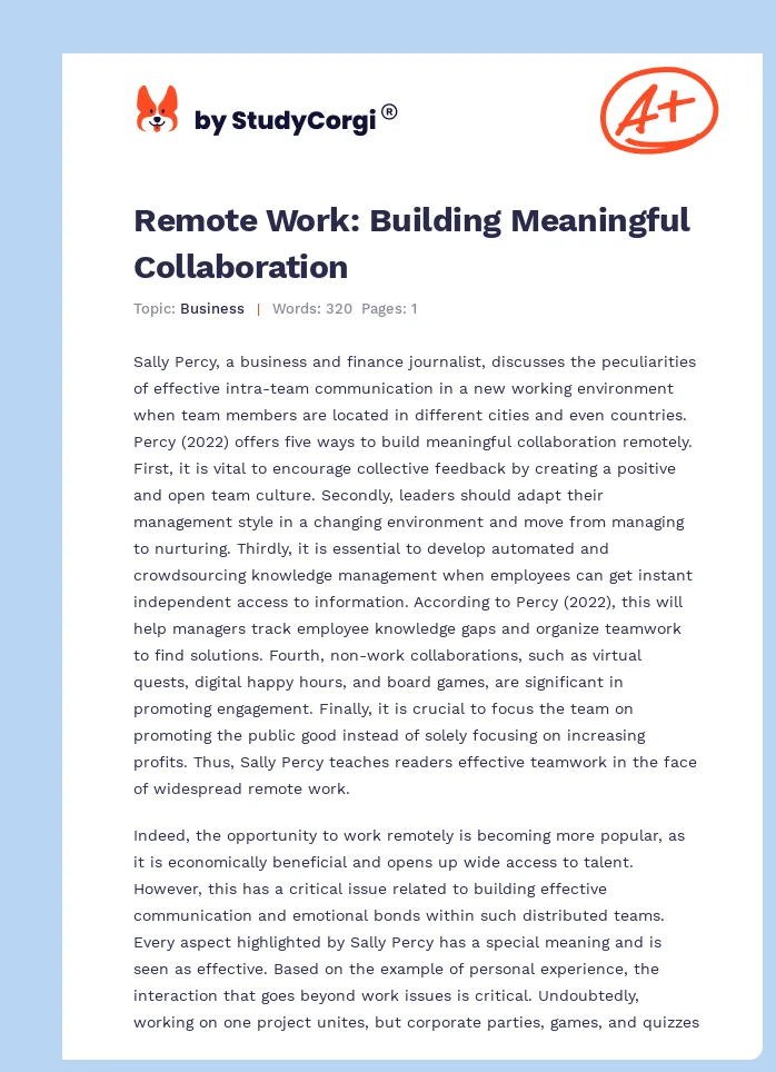 Remote Work: Building Meaningful Collaboration. Page 1
