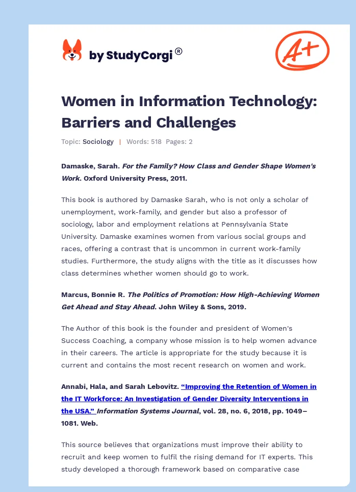 Women in Information Technology: Barriers and Challenges. Page 1