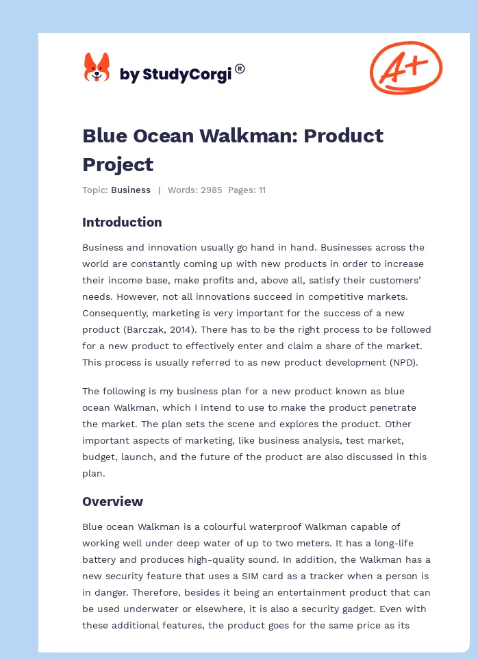 Blue Ocean Walkman: Product Project. Page 1