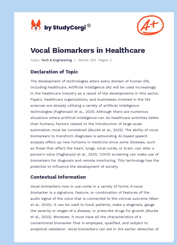 Vocal Biomarkers in Healthcare. Page 1