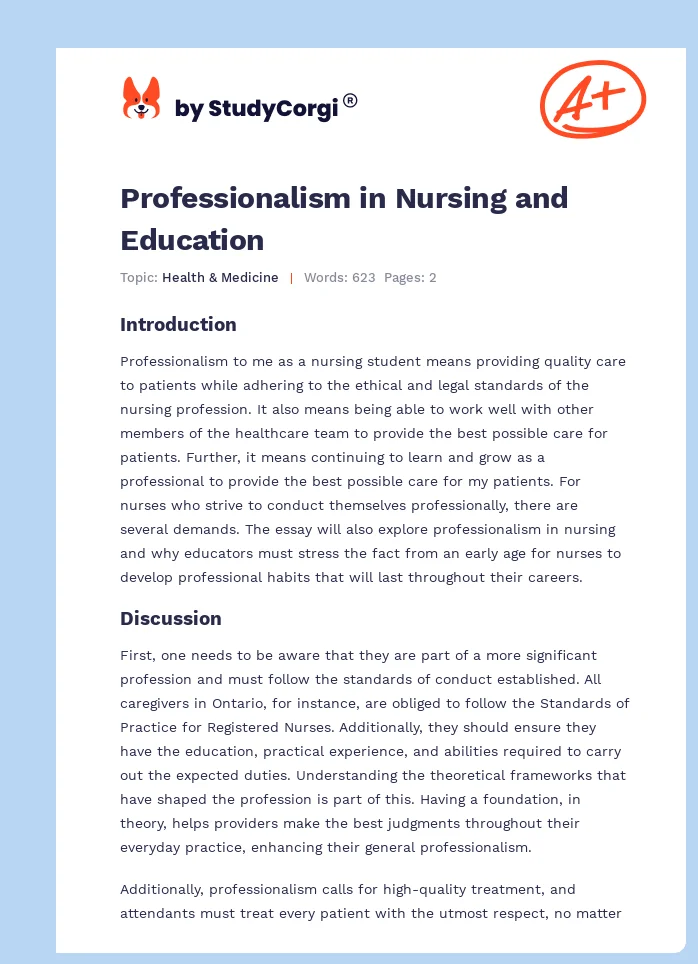 Professionalism in Nursing and Education. Page 1