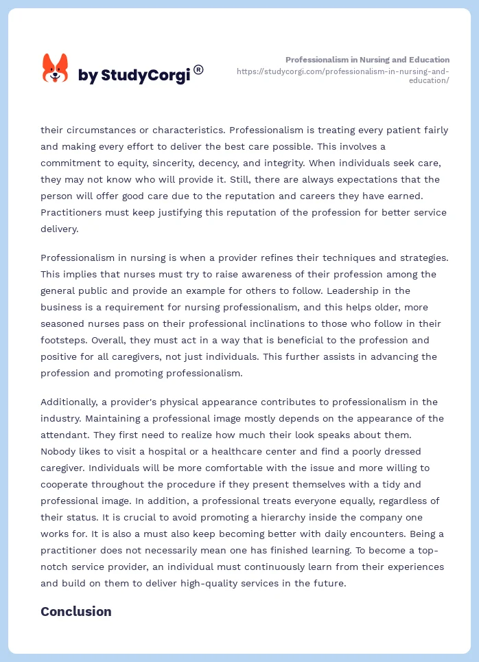 Professionalism in Nursing and Education. Page 2