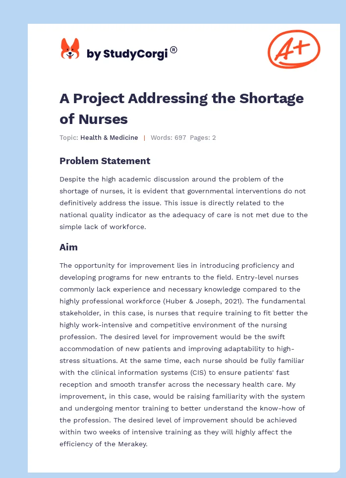 A Project Addressing the Shortage of Nurses. Page 1