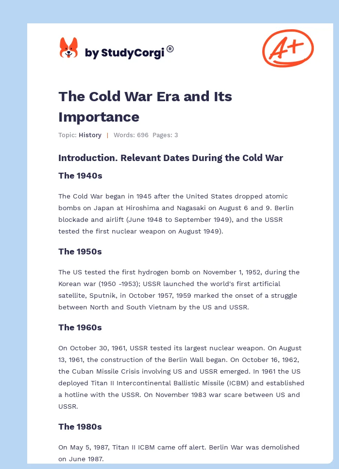The Cold War Era and Its Importance. Page 1
