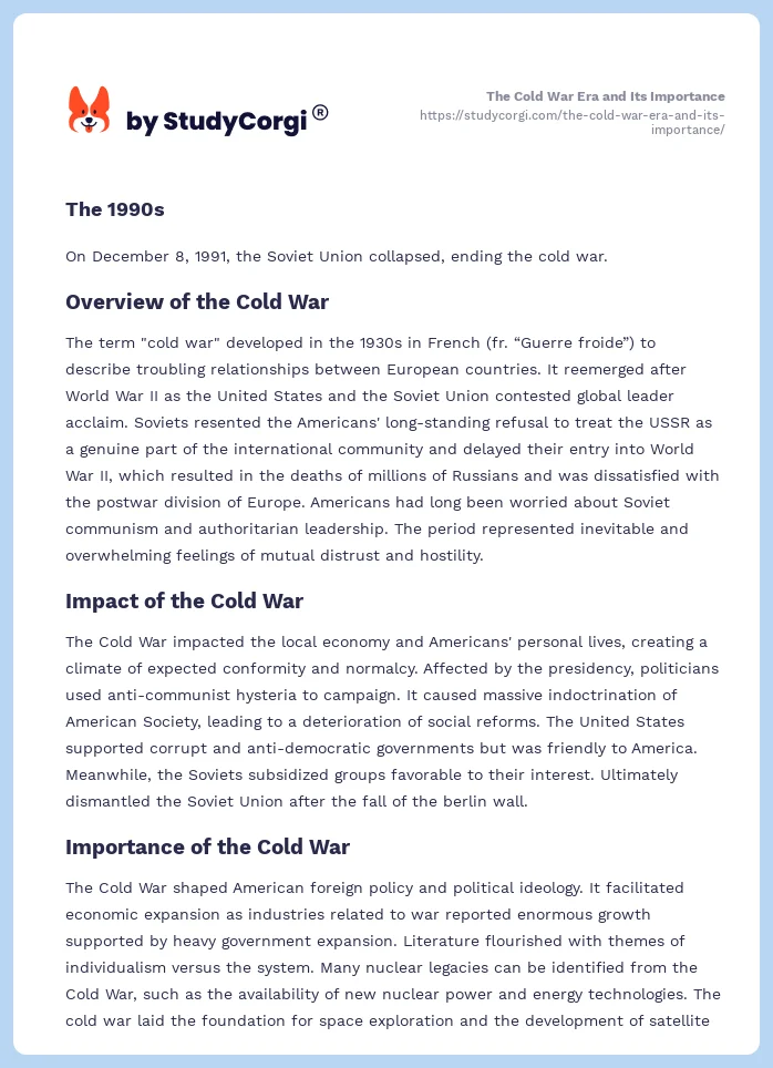 The Cold War Era and Its Importance. Page 2
