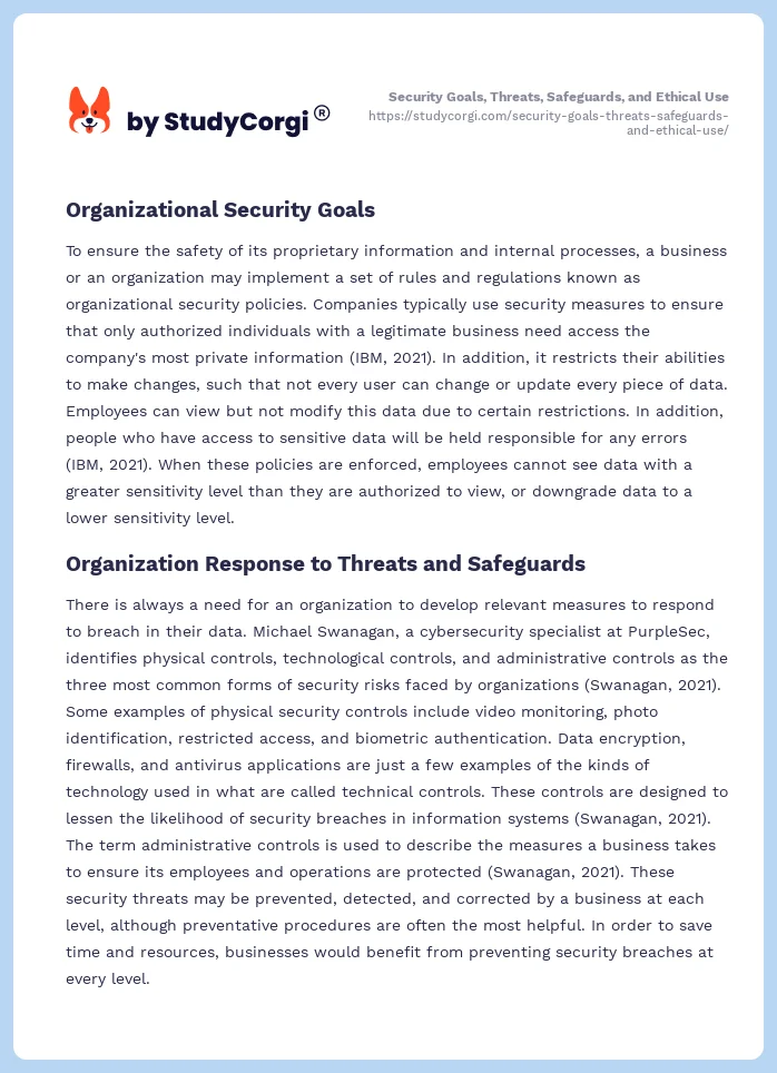 Security Goals, Threats, Safeguards, and Ethical Use. Page 2