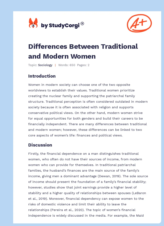 Differences Between Traditional and Modern Women. Page 1