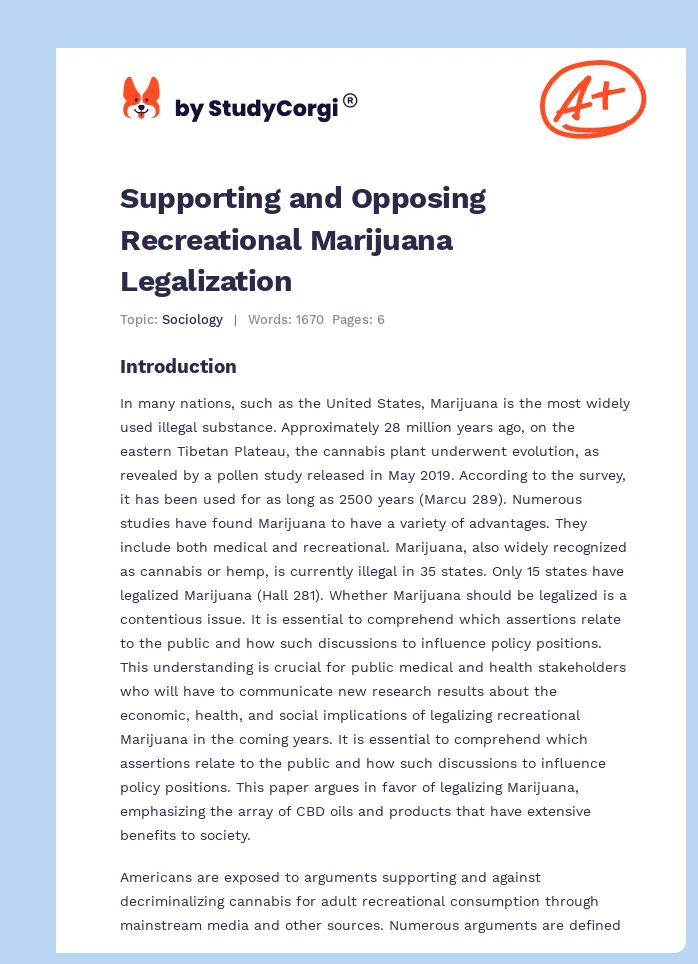 Supporting and Opposing Recreational Marijuana Legalization. Page 1