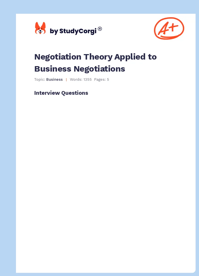 Negotiation Theory Applied to Business Negotiations. Page 1