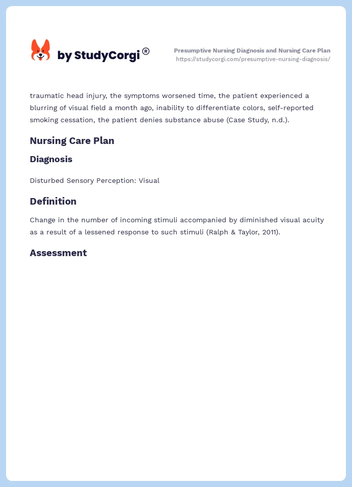 Presumptive Nursing Diagnosis and Nursing Care Plan. Page 2