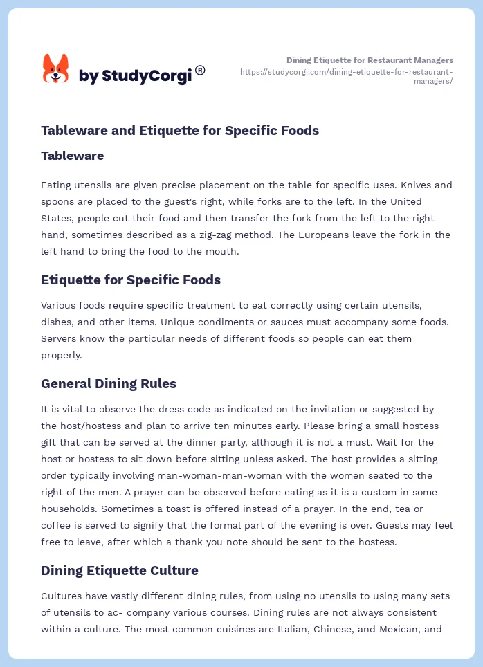 Dining Etiquette for Restaurant Managers. Page 2
