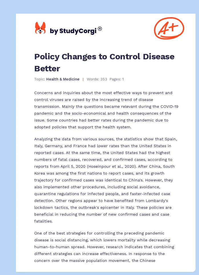 Policy Changes to Control Disease Better. Page 1