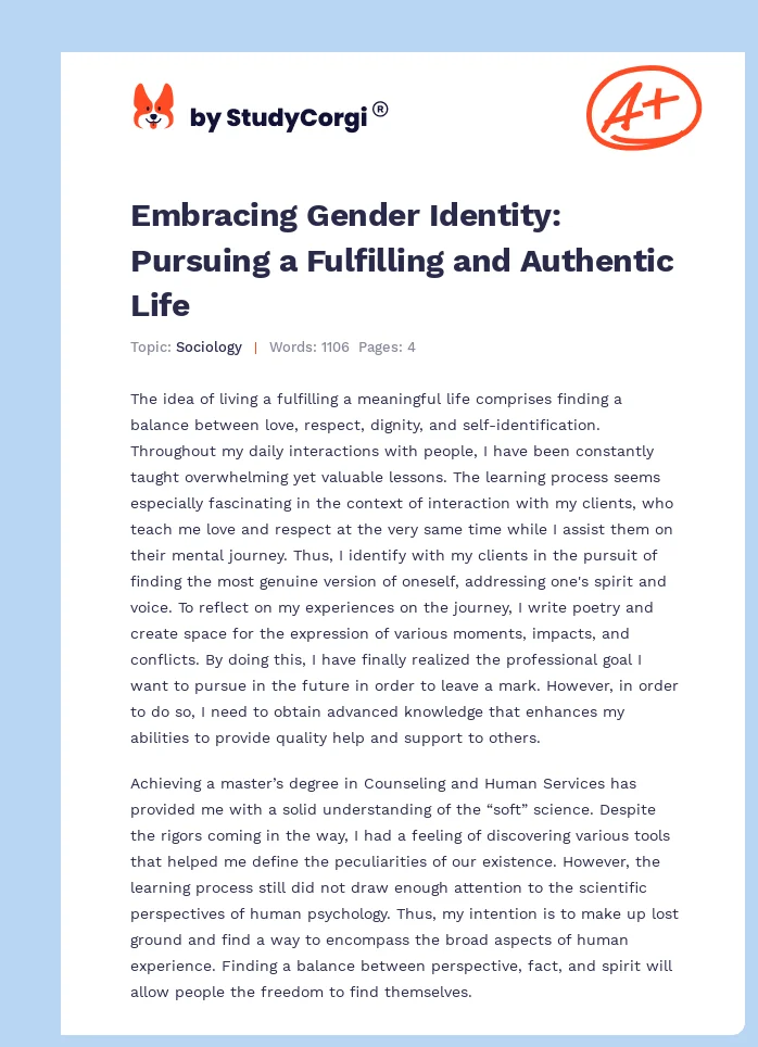 Embracing Gender Identity: Pursuing a Fulfilling and Authentic Life. Page 1