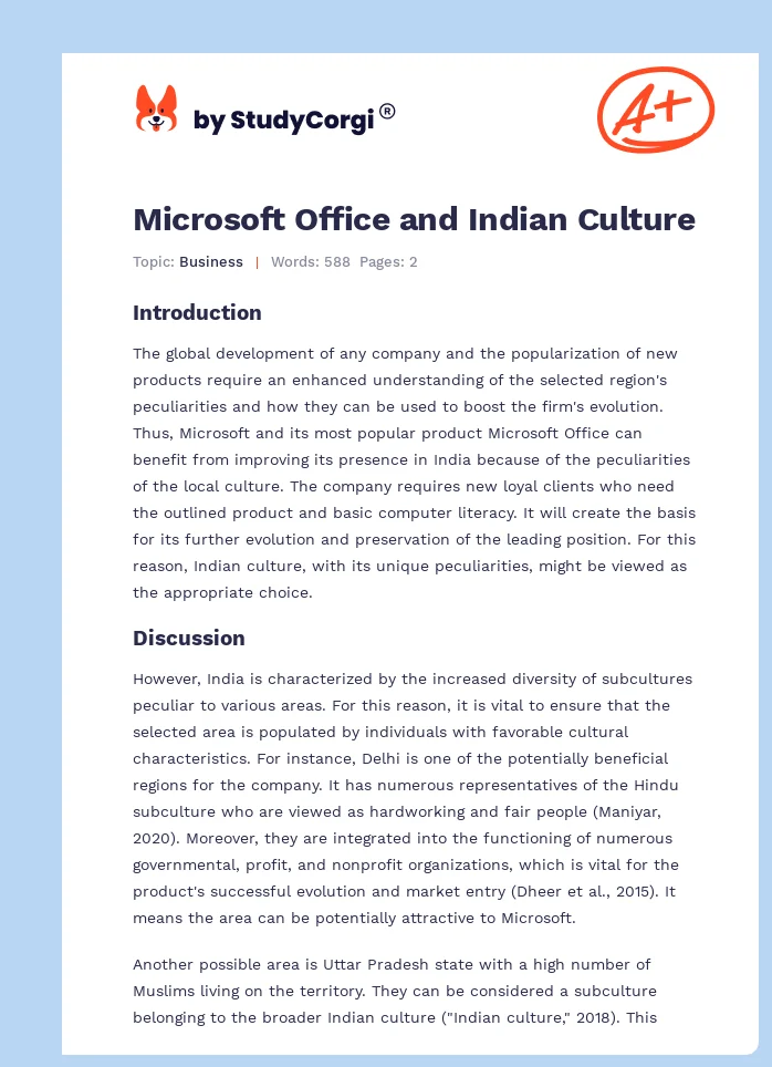 Microsoft Office and Indian Culture. Page 1