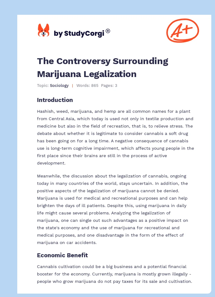 The Controversy Surrounding Marijuana Legalization. Page 1
