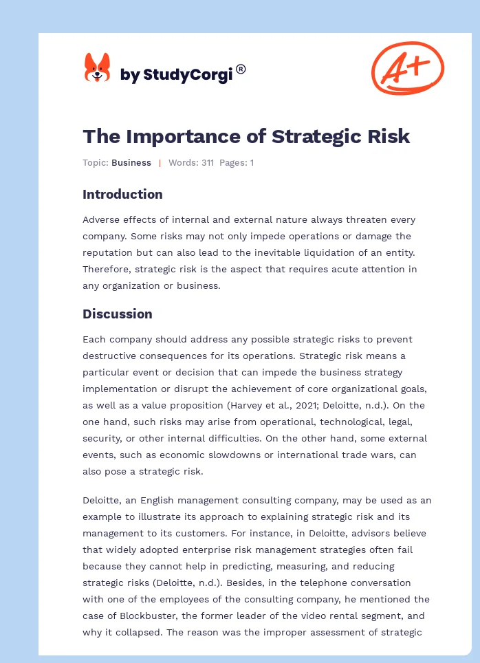 The Importance of Strategic Risk. Page 1
