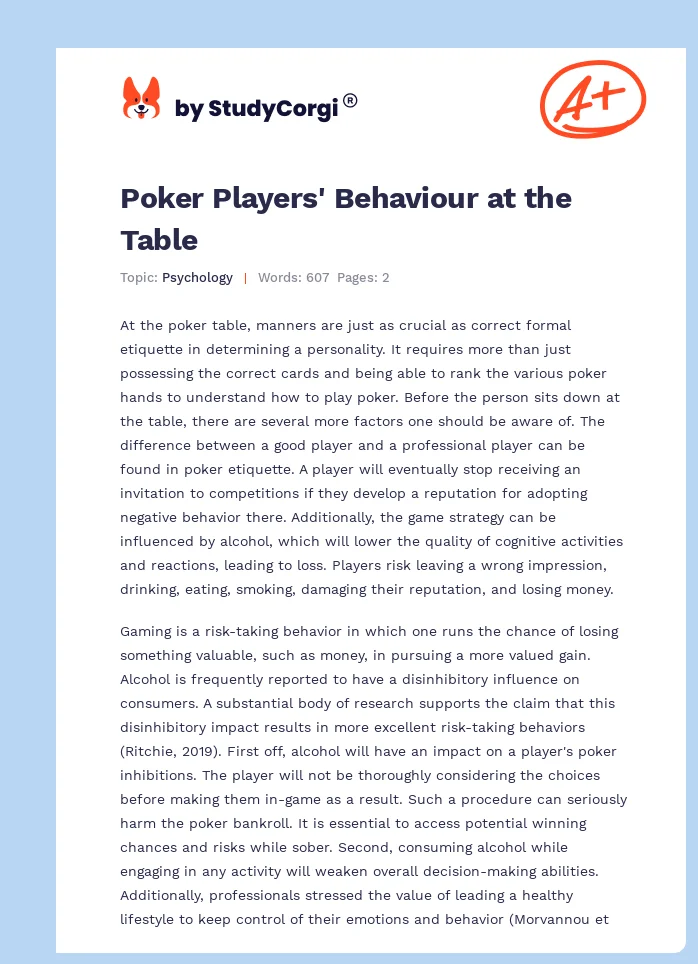 Poker Players' Behaviour at the Table. Page 1