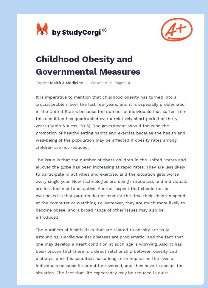 Childhood Obesity and Governmental Measures. Page 1