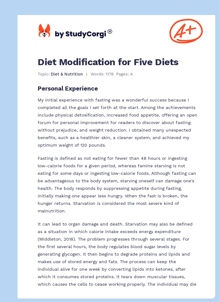 Diet Modification for Five Diets. Page 1
