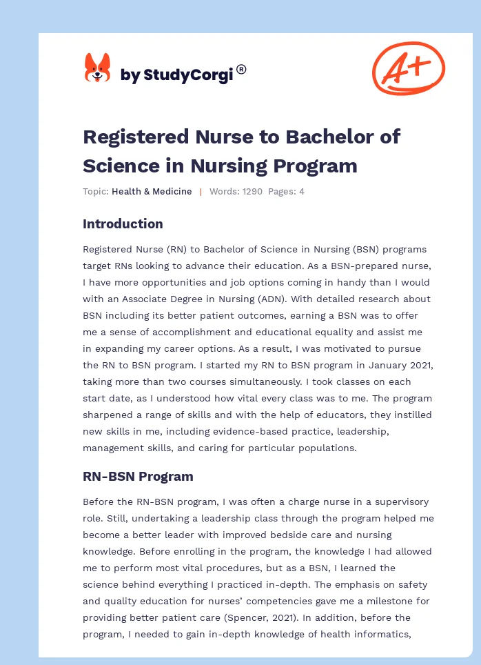 Registered Nurse to Bachelor of Science in Nursing Program. Page 1