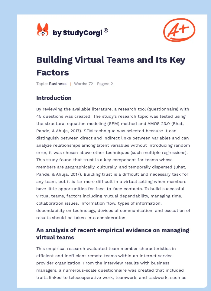 Building Virtual Teams and Its Key Factors. Page 1