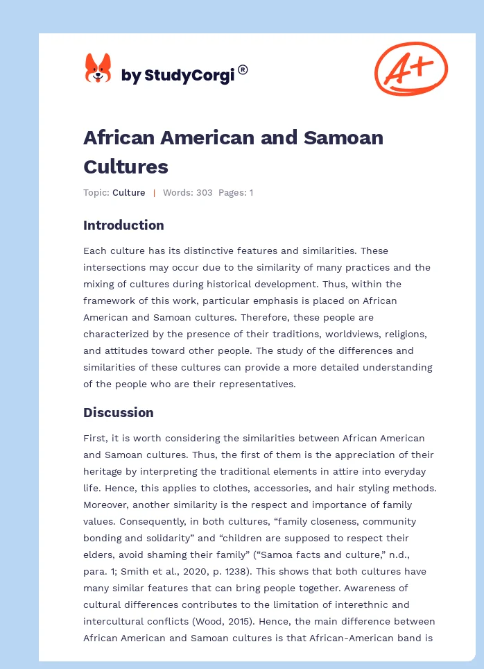 African American and Samoan Cultures. Page 1