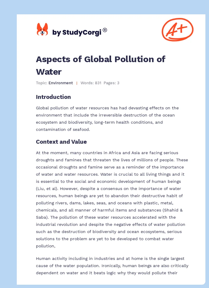 Aspects of Global Pollution of Water. Page 1