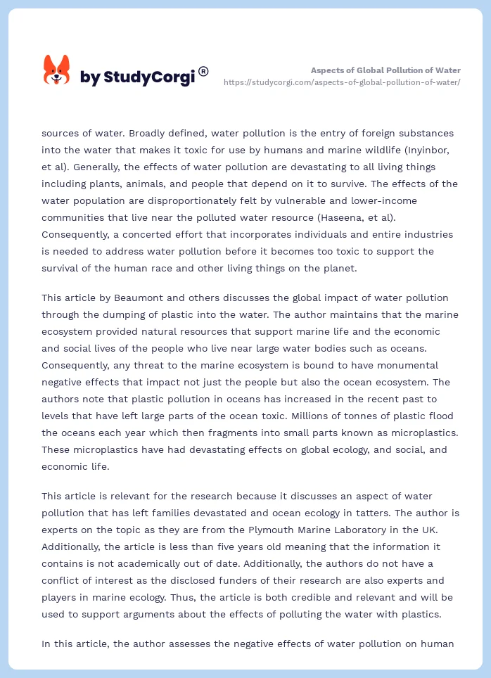 Aspects of Global Pollution of Water. Page 2