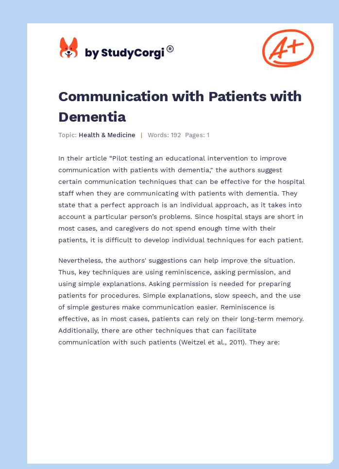Communication with Patients with Dementia. Page 1