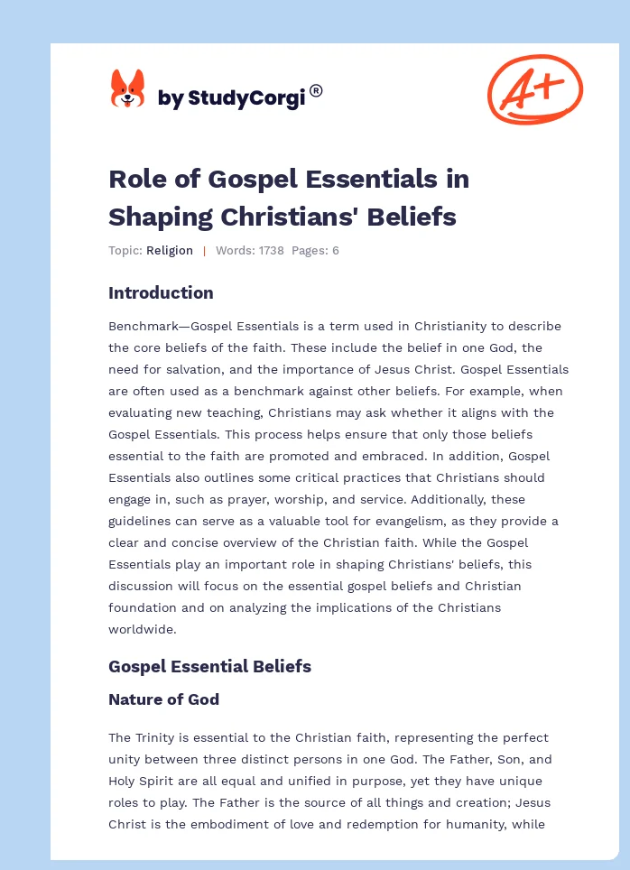Role of Gospel Essentials in Shaping Christians' Beliefs. Page 1