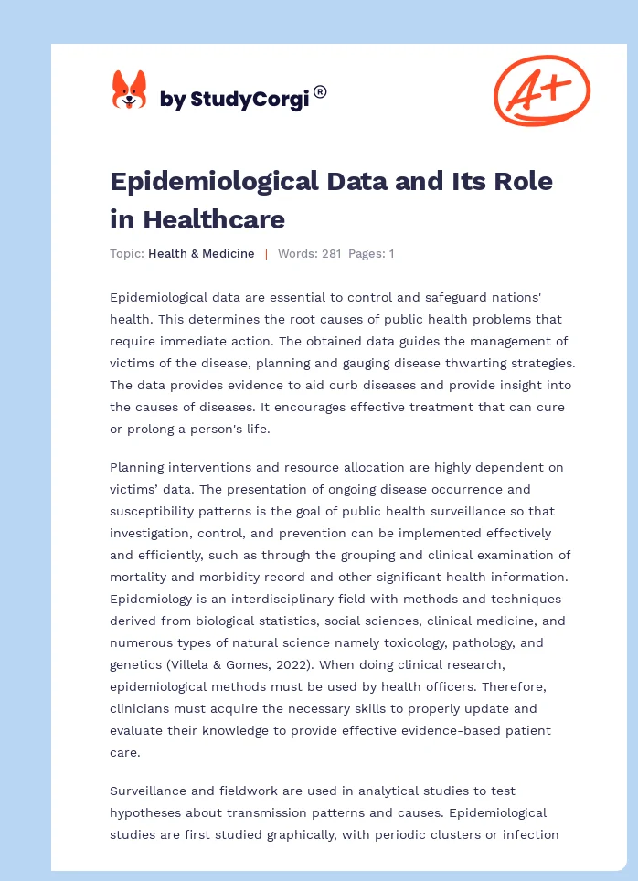 Epidemiological Data and Its Role in Healthcare. Page 1