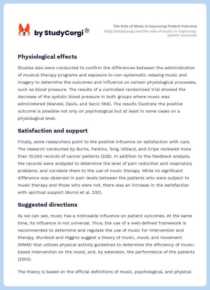The Role of Music in Improving Patient Outcome. Page 2
