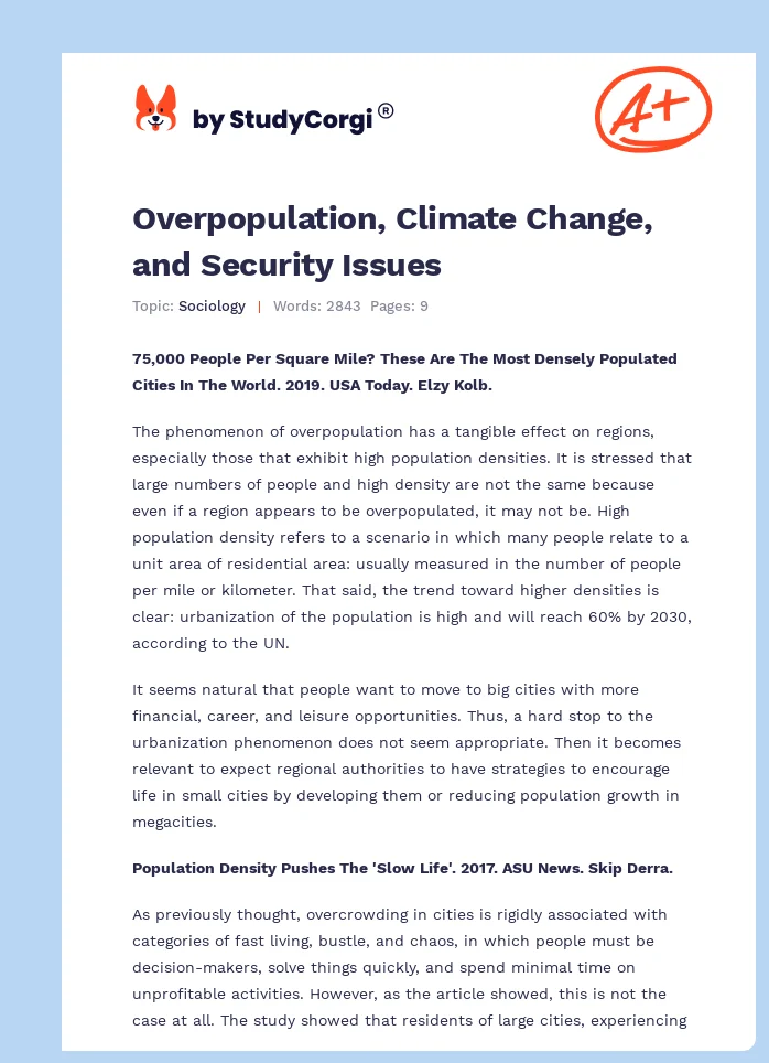 Overpopulation, Climate Change, and Security Issues. Page 1