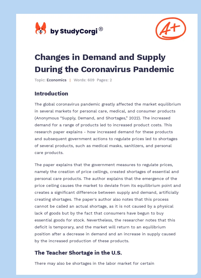 Changes in Demand and Supply During the Coronavirus Pandemic. Page 1