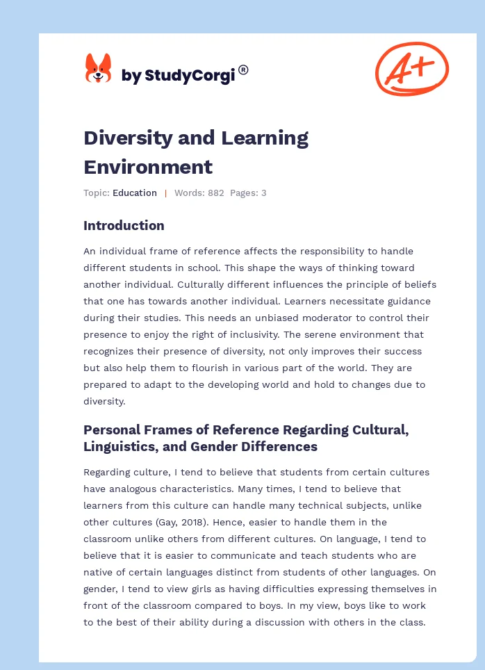 Diversity and Learning Environment. Page 1