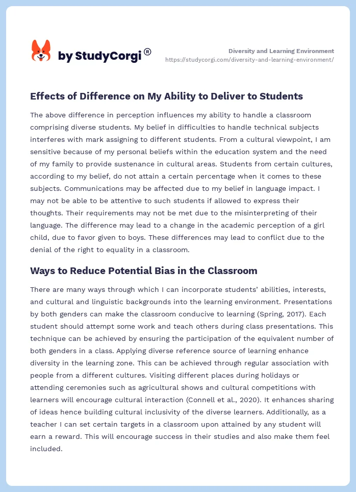 Diversity and Learning Environment. Page 2