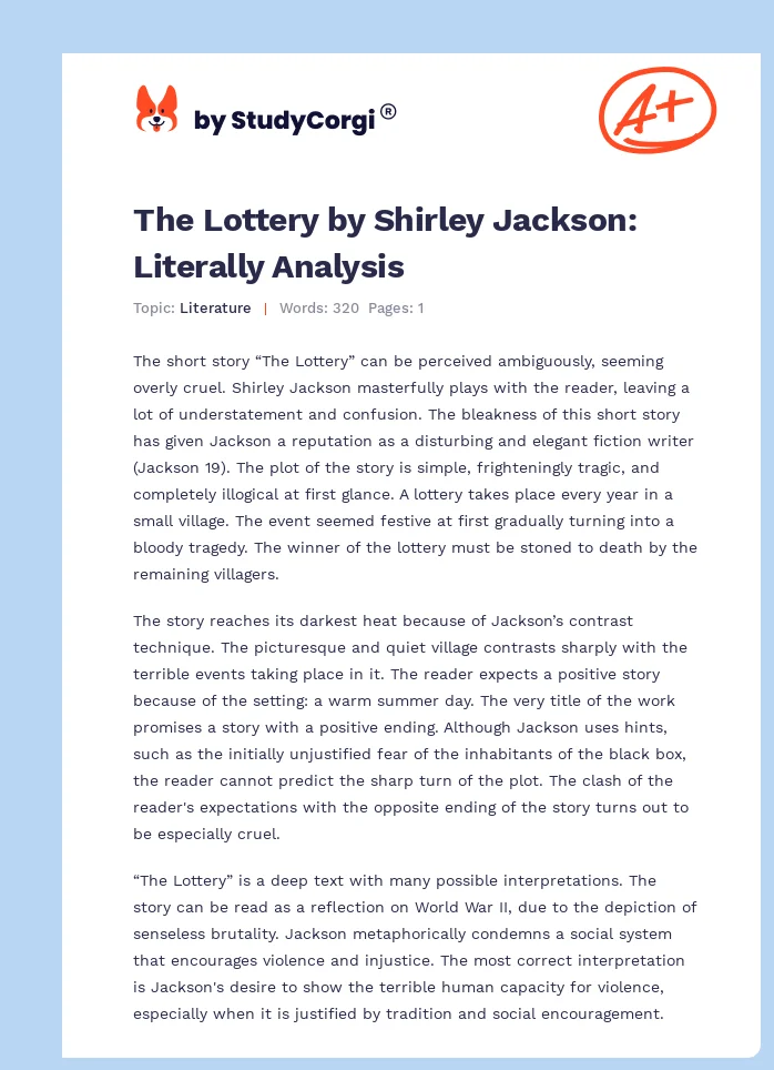 The Lottery by Shirley Jackson: Literally Analysis. Page 1
