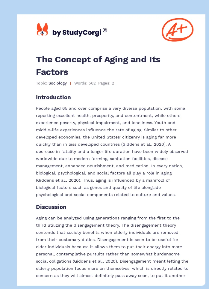 The Concept of Aging and Its Factors. Page 1