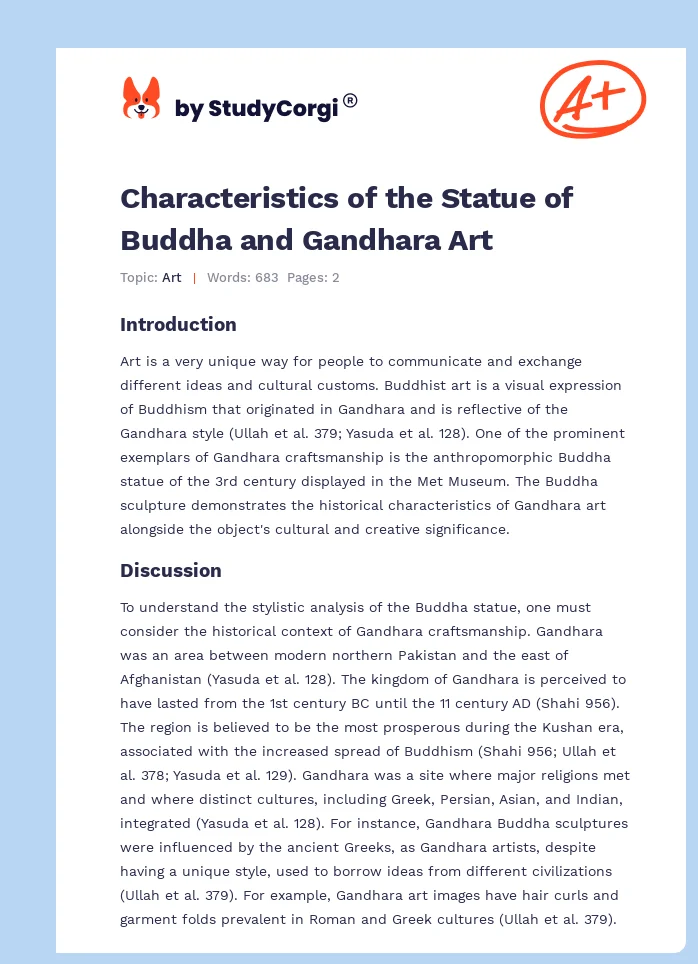 Characteristics of the Statue of Buddha and Gandhara Art. Page 1
