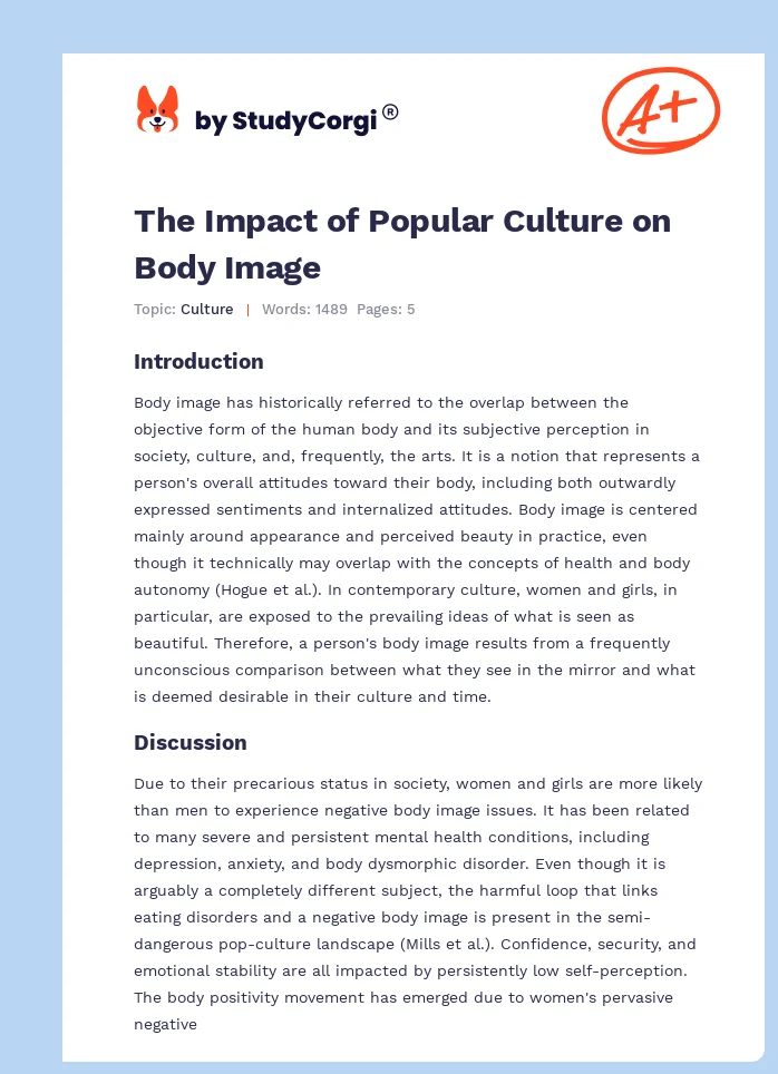 The Impact of Popular Culture on Body Image. Page 1