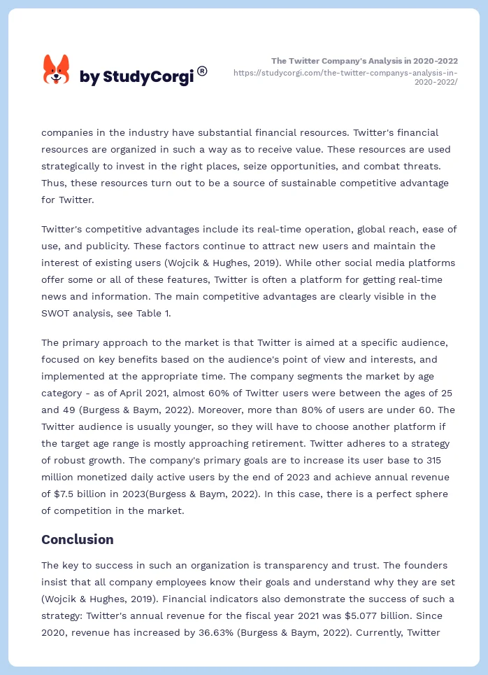The Twitter Company's Analysis in 2020-2022. Page 2