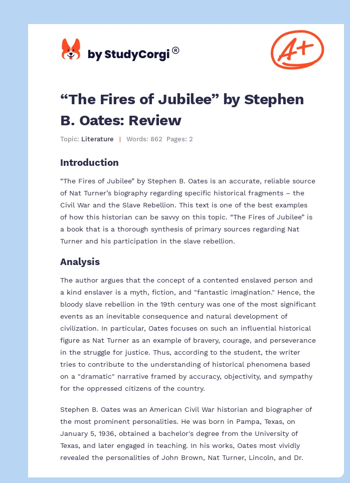 “The Fires of Jubilee” by Stephen B. Oates: Review. Page 1
