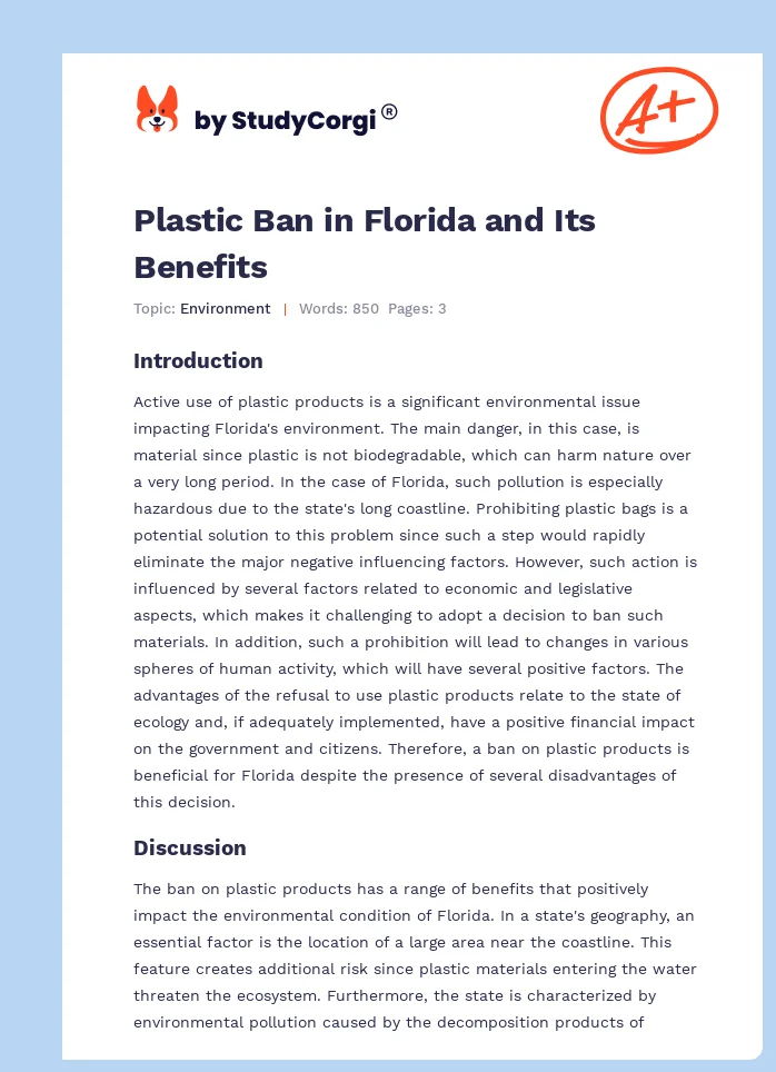 Plastic Ban in Florida and Its Benefits. Page 1