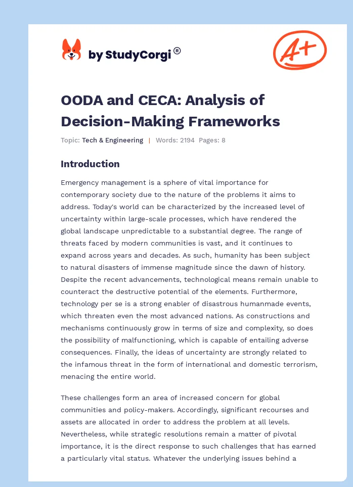 OODA and CECA: Analysis of Decision-Making Frameworks. Page 1