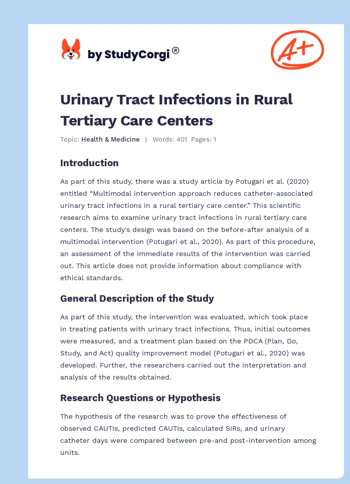 Urinary Tract Infections in Rural Tertiary Care Centers. Page 1