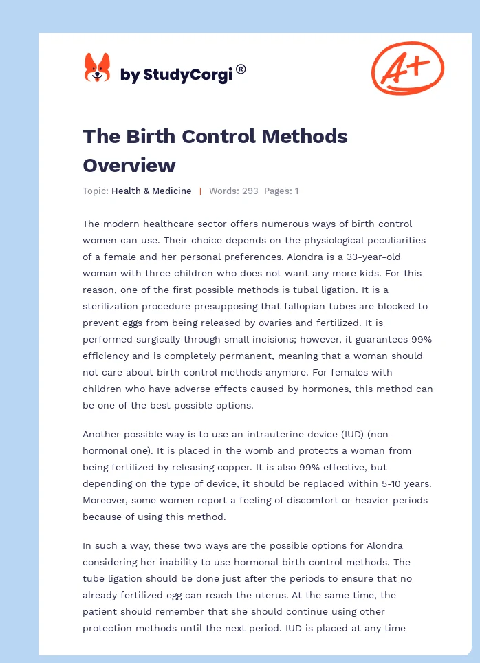 The Birth Control Methods Overview. Page 1